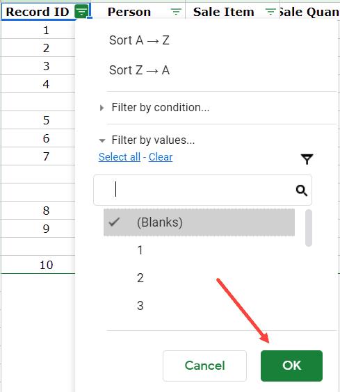 Cách xóa hàng trống trong Google Sheets